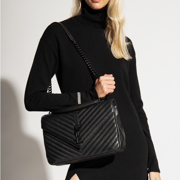 Saint Laurent Matelasse Chevron Monogram Large College Satchel Black - Picture 4 of 16